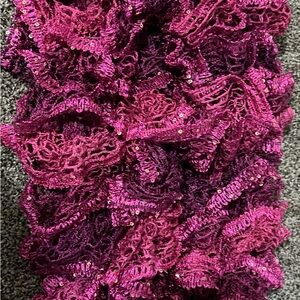 Pink and Purple Ruffled Knitted Scarf